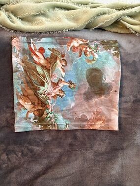 Vintage-Inspired Cherub Print Sleeveless Crop Top- Pastel Blue & Blush